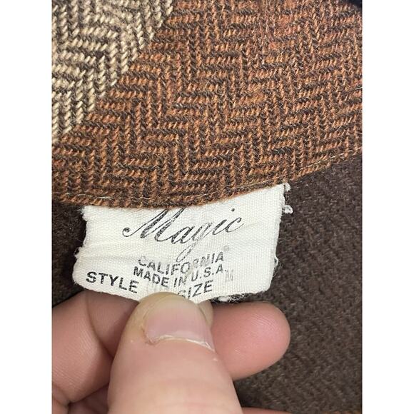 60s 70s‎ vintage brown wool flannel Lightweight coat Jacket Duster USA folklore - Picture 6 of 16